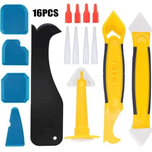 16 Piece silicone caulking kit, professional grouting sealant removal tool kit, equipped with silicone scraper, caulking remover