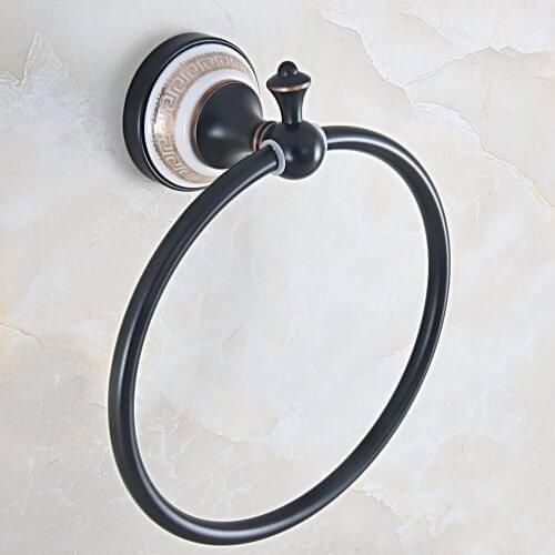 Black Oil Rubbed Brass Ceramic Base Wall Mount Bathroom Hardware Accessories Round Towel Ring Hanger Holder Dba715