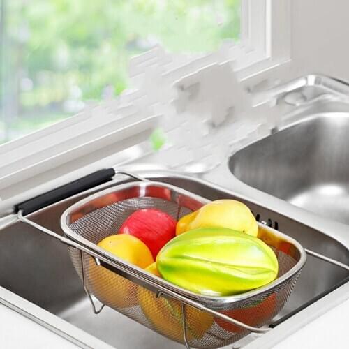 Stainless steel vegetable washing rod, multifunctional retractable rice washing and draining basket