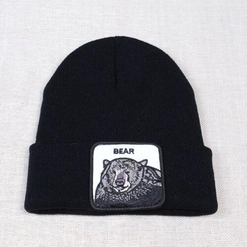 New Unisex Hat Sports Bear Print Warmkeeping Winter Knitted Hat Wool Hemming Hat Ski Pattern Hat