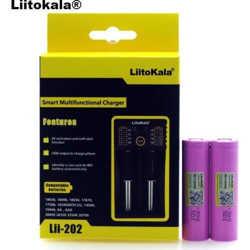 2PCS Liitokala original 3.7V INR18650 battery 30Q 3000mAh 18650 rechargeable lithium battery + Liitokala Lii-202