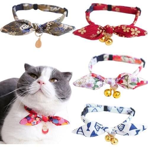 Bowtie Cat Collar Breakaway with Bell Bunny Ears Safety Kitten Collar Chinese Lucky Pendant Light Weight Soft Durable for Pets
