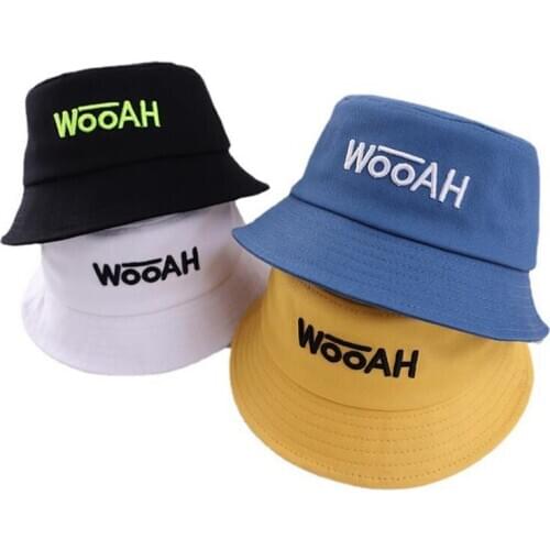 Doitbest 2021 Spring boys girls Bucket fishing Hats Sunscreen sun cap wooah Letters Spring baby kids child fisherman hat