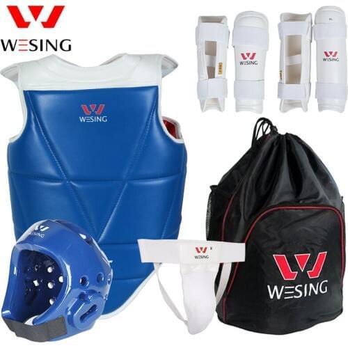 Wesing Professional Taekwondo Protective Gears Training with Head Guard Chest Protector Shin Guard Arm Groin Guard for Sport