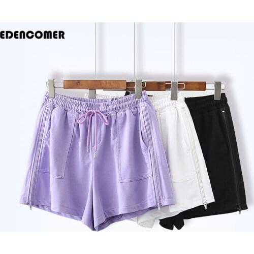 Plus Size Womens Fashion Design Sense Side Zipper Knit Shorts 2021 Summer Slim and Tall Wide-leg Pants Shorts Ropa Mujer