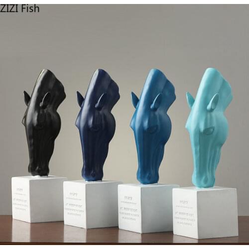 Modern Color Resin Horse Head Sculpture Flower Pot Ornaments Figurines Flower Arrangement Living Room Office Animal Crafts Decor
