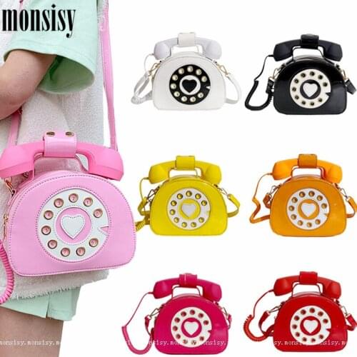 Monsisy Telephone Shape Bag For Womens Purses and Handbags Fashion 2021 Girl Patent Leather Shoulder Crosbody Messenger Bags