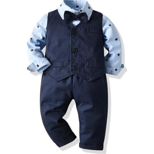 Tem Doger New Fashion Boys Clothing Set Gentleman Style Clothes Suit Star Printed Shirt+Vest+Pants 3Pcs Toddler Formal Apparel
