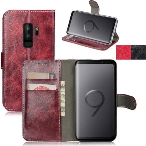 Vintage Oil Wax Leather Wallet Flip Case For Samsung Galaxy S9+ With Card Slot Back Kickstand Cover For Samsung Galaxy S9 Plus
