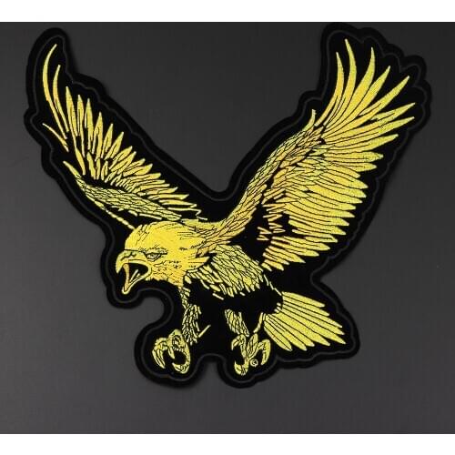 High quality Punk style Eagle patches Gold and silver Leather locomotive cool animals Large badge Ironing patch on the clothes