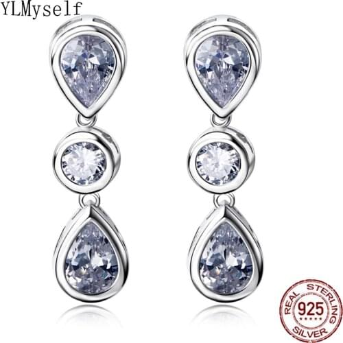 High quality Real 925 sterling silver earring Best jewelry shiny Crystal jewellery luxury water drop 925 dangle earrings