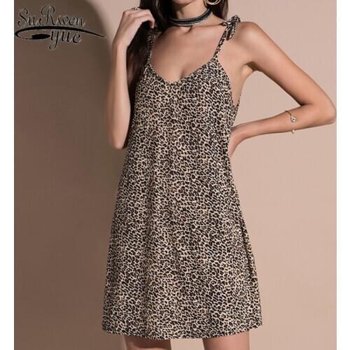 Vestidos Sexy V-neck Dress Women 2021 Dress Summer A-line Sleeveless Dress Women Vestidos De Verano Print Leopard Dresses 4069