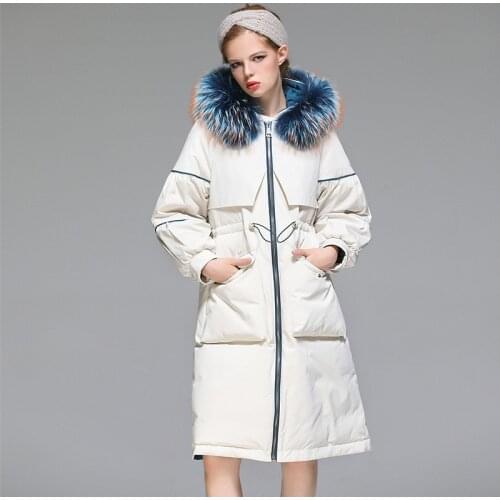 Winter fashion womens white duck down jacket women 2021 new mid-length loose large size thick warm jacket
