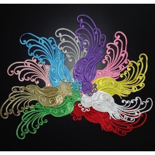 1pc embroidery water soluable Black red pink yellow green purple white gold bird shape flower patch lace applique gray
