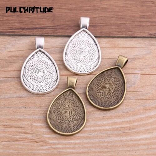 10pcs/lot 18*25mm Two Color Antique Metal Alloy Cameo Peace Water Droplets Cabochon Settings Pendants