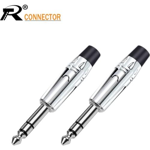 10pcs Connector Jack 6.35mm 3 Pole Male Plug Jack MIC Adapter Connector