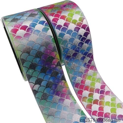 100yards Hologram Grosgrain Ribbon 7.5cm Rainbow Fish Scale DIY Handmade Grosgrain Ribbon Wedding Party Decoration