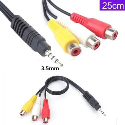 3.5mm AV Male to 3 RCA Female Audio Video Cable Stereo Jack Adapter Cord cable 0.25m