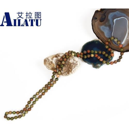 Ailatu Men and Ladies Gift Jewelry Natural 8mm Verde Alpi Stone Beads Fashion Necklace Healing Balance Prayer Male