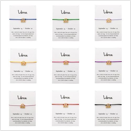 12pcs White Card Fashion Jewelry 12 Constellation Zodiac Libra Lucky Rope Bracelet Bangles For Women Accessories