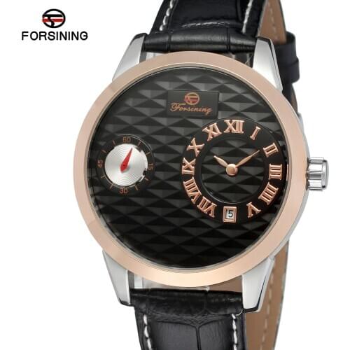 2019 Forsining Top Brand Rose Gold Small Roman Dial Business Automatic Mechanical Men Leather Casual Calendar Dress Luxruy Watch