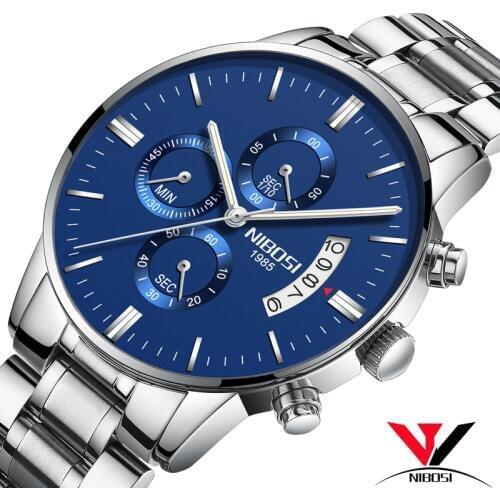 Relogios NIBOSI Mens Watch Fashion Brand Luxury Watch Men Full Steel Waterproof Blue Clock Men Sports Analog Wristwatches Saat