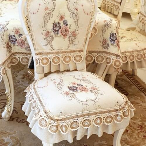 Euro Dining Chair Cover Cushion Set Luxury Lace Dining Chair Cover Household Breathable Non-slip Exquisite Chair Cushion