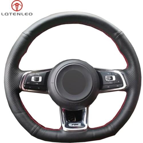 Black PU Artificial Leather Sew Car Steering Wheel Cover for Volkswagen Golf 7 GTI Golf R MK7 VW Polo GTI Scirocco 2015 2016