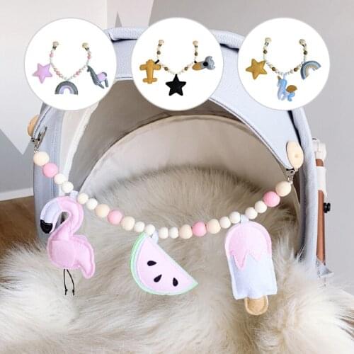 Baby Mobile Pram Plush Bead Pacifier Chain Baby Toy Wooden Pram Clip Chewable Rattle Baby Wooden Teether Necklace Teething Beads