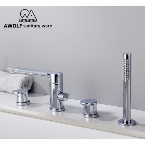 Bathroom Bathtub Shower Faucet Set Solid Brass Deck Mounted Basin Vessel Sink Faucet Split Switch 4 Pcs Chrome Mixer Tap ML8058