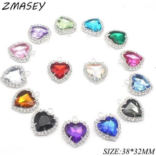 Exquisite Heart Rhinestone Button 10Pcs/Lot Acrylic Embellishment, Hand-Made Floral Center DIY Pendant Decoration Accessories