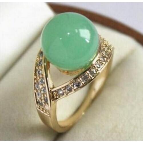 Free Shipping Pretty 12MM Green Jade Women' s Ring AAA Size 6-10