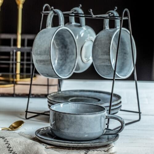 4 Pieces Set Small Luxury Simple Porcelain Coffee Cup And Saucer Set Creative Tea Cup Retro Personality Ceramic Espresso Cups