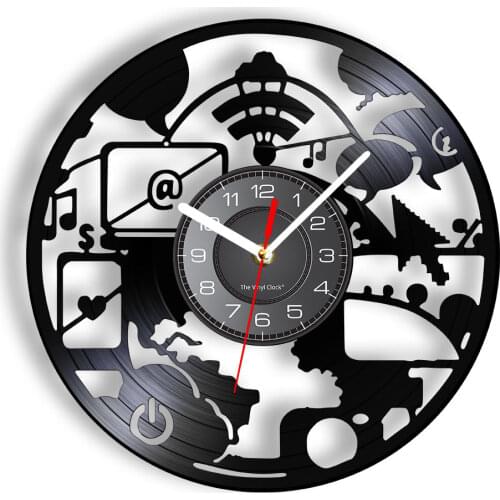 Geek Chic IT Computer Modern Wall Clock Office Art Decoration Engineers Vintage Vinyl Record Wall Clock Computer Geek Nerd Gifts