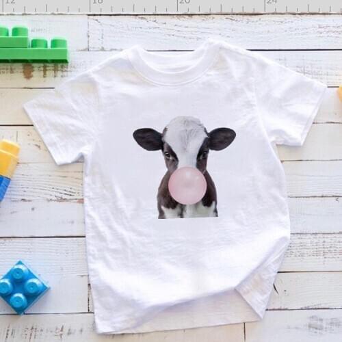 Summer Children Pretty T Shirt Baby Boys Clothes T-shirt Black And White Cow Blowing Bubbles Graphic SimplicityT Shirt Футболки