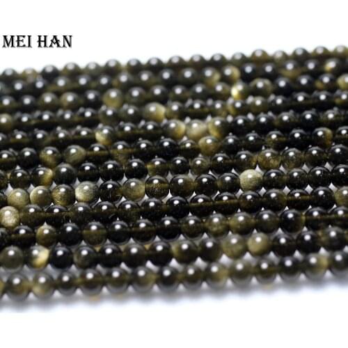 Meihan wholesale 4mm natural golden obsidian smooth round stone beads for bracelet necklace diy making for jewelry making