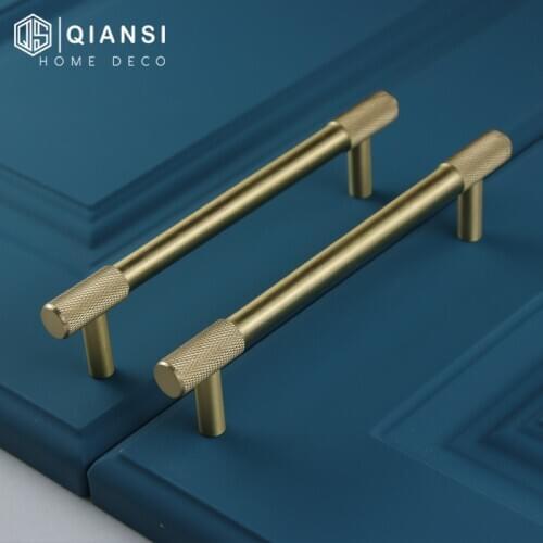 Qiansi Cabinet Pulls Metal Brass Mesh Knurled Simple Kitchen Door Handle /dressing Room Drawer Mini Handle Bedroom T-shaped Knob