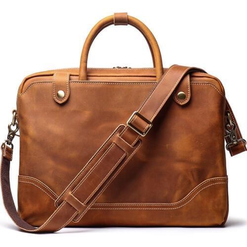 Nesitu Highend Vintage Brown Thick Genuine Crazy Horse Leather 14'' Laptop Office Men Briefcase Messenger Bag Portfolio M9078