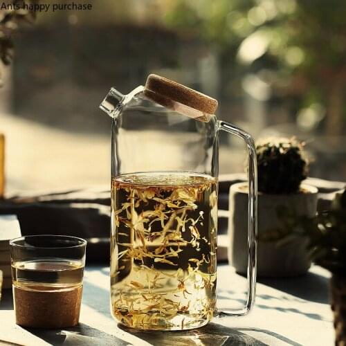 Heat-resistant Glass Kettle Set Wood Bottom Glass Cup Home Use High Capacity Cup Pot Set Large Medium Small Water Bottles