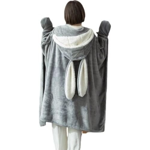 Rabbit Ear Cloak for Office Nap Lamb Air Conditioning Blanket Nap Sofa Blankets Home Lazy Hooded Mantle