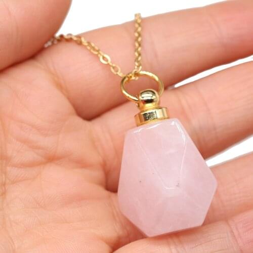 Natural Stone Necklace Pendant Perfume Bottle Crystal Lapis lazuli Stainless Steel Necklace Jewelry Women Gift