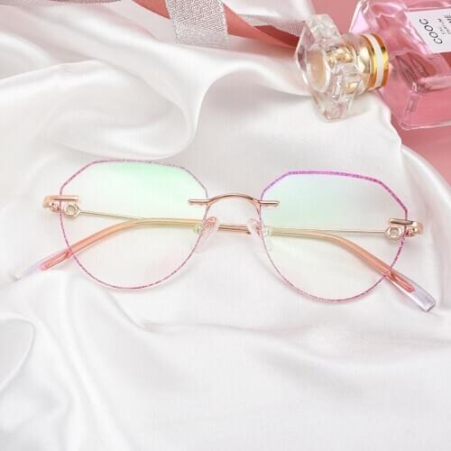 New Anti-blue-light Retro-reticular Red Frame Rimless Diamond Trimmed Glasses Round Metal Frame Glasses Designer Glasses