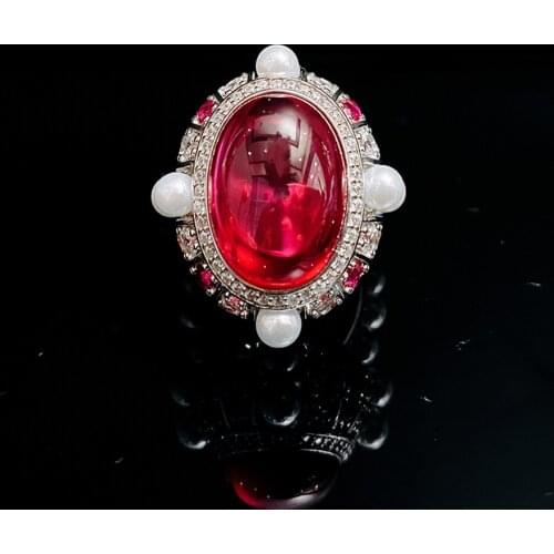 Top Quality 100% Solid 925 Sterling Silver 13x18MM 20.5CT Ruby Pearl Gemstone Rings Wedding Anniversary Fine Jewelry Ring Gift