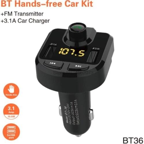 By DHL/Fedex 50pcs FM Transmitter BT36 Bluetooth Handsfree Car Kit Audio MP3 Player with 3.1A Quick Charge Dual USB Car Charger