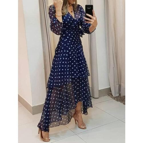 Polkadot Print Layered Ruffles Maxi Dress