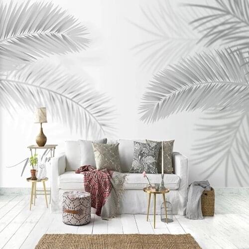 Custom 3D Mural Wallpaper Modern Black White Hand Painted Leaves Art Wall Painting For Living Room Dining Room Bedroom Backdrop