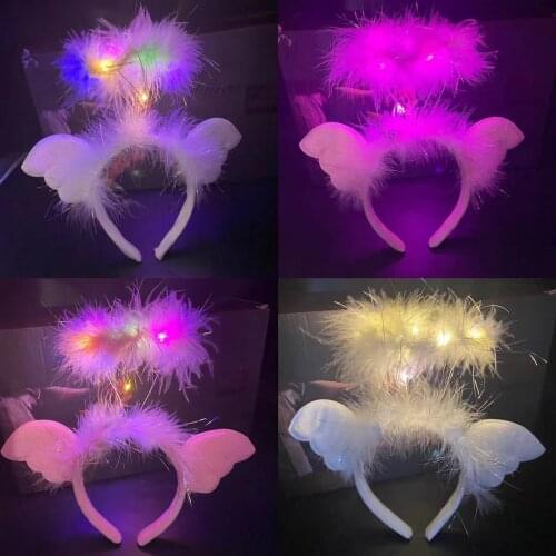 Angel Wings Feather Headband Stage Festival Headdress Fairy Headband Led Light Head Buckle Childrens Toys Birthday Party Gift
