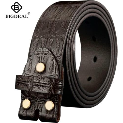 Genuine Leather Belts Without Buckle for Men Brand Strap Vintage Jeans Cowskin Strap With One Layer Leather 3.8cm Wide