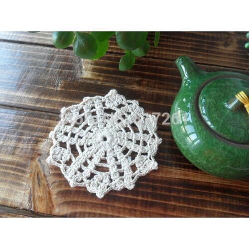 100% natural cotton crochet lace doiliesor tea table decoration coaster felt placemat table pads 50 pics/lot Beige 12cm napkin