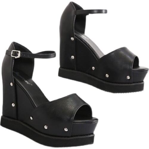 Female Platform Buckle Strap Street Summer Shoes Punk Black Gothic shoes Wedges Womens Sandals Chunky Sandals Platform heels